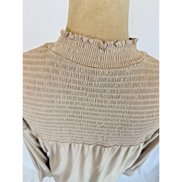 NWT Soya Concept BOUTIQUE Tan Long Sleeve Top w/ Smocking Detail #0429 XS - Picture 8 of 9